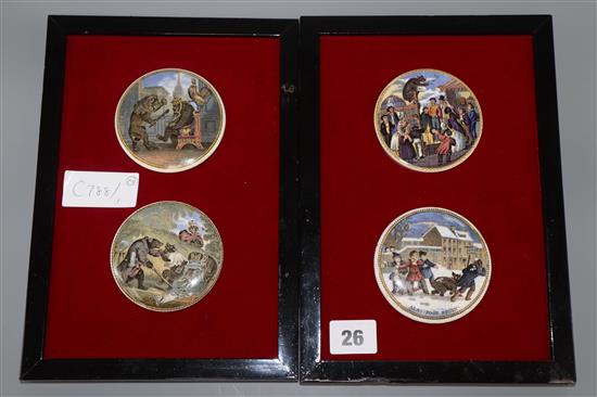 Four framed bear baiting pot lids